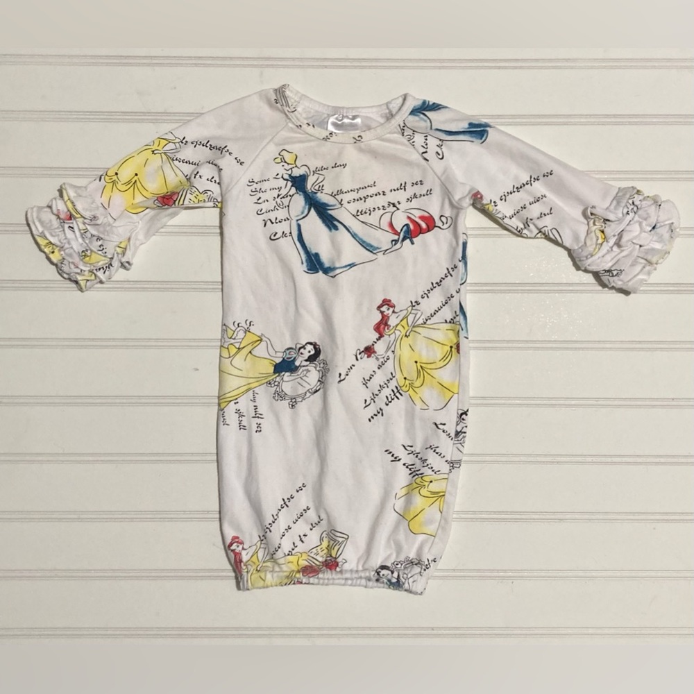 Disney Princess Baby Nightgown XS‎ 0-3 Months Infant Sleeper Long Ruffle Sleeves